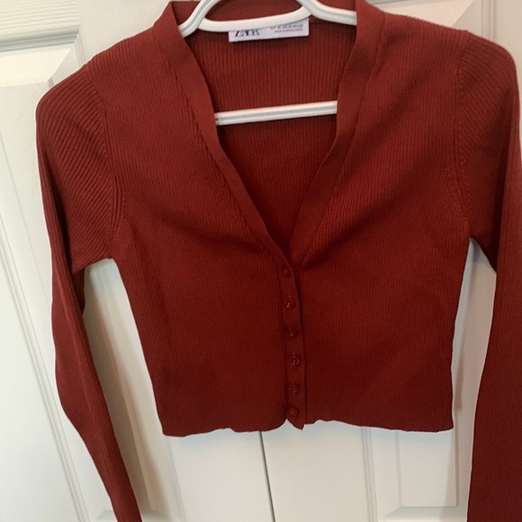 Burgundy ribbed cardigan from Zara NWOT - Picture 1 of 6